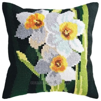 Counted cross-stitch cushion kit `Daffodil lines`, 40cm x 40cm, Collection D`Art