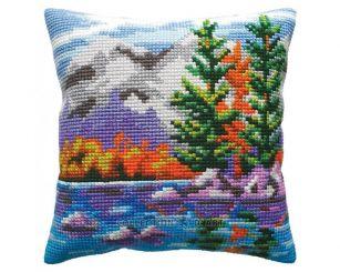 Cross-stitch cushion kit `Autumn landscape`, 40cm x 40cm, Collection D`Art