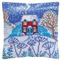 Cross-stitch cushion kit `Beautiful winter`, 40cm x 40cm, Collection D`Art