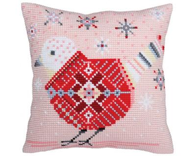 Cross-stitch cushion kit `Christmas bird`, 40cm x 40cm, Collection D`Art