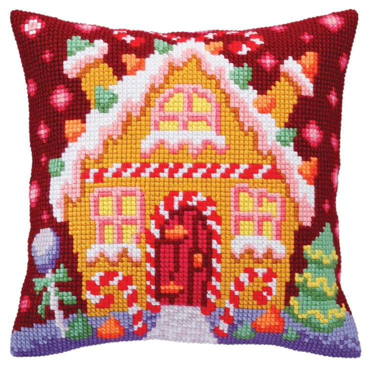 Cross-stitch cushion kit `Gingerbread lodge`, 40cm x 40cm, Collection D`Art