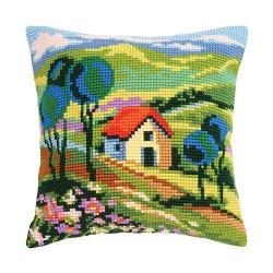 Cross-stitch cushion kit `Green hills`, 40cm x 40cm, Collection D`Art