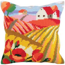 Cross-stitch cushion kit `Poppy field`, 40cm x 40cm, Collection D`Art