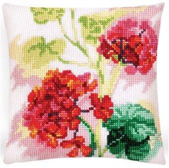 Cross-stitch cushion kit `Red geranium`, 40cm x 40cm, Collection D`Art