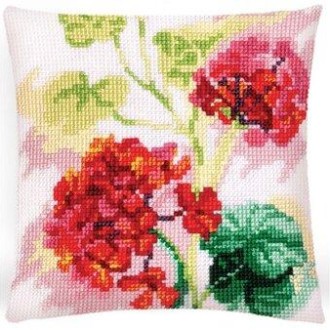 Cross-stitch cushion kit `Red geranium`, 40cm x 40cm, Collection D`Art