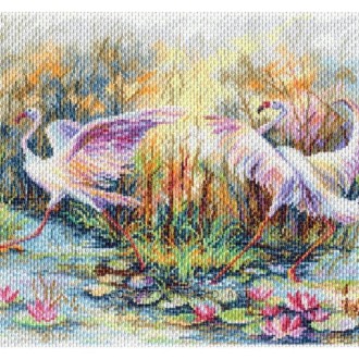 Cross-stitch stamped Aida `Flamingo dance`, 40cm x 30cm, Collection D`Art