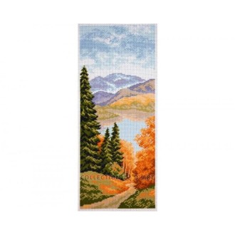 Cross-stitch stamped Aida `Mountain lake`, 15cm x 38cm, Collection D`Art
