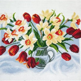 Cross-stitch stamped Aida `Spring flowers`, 37cm x 26cm, Collection D`Art
