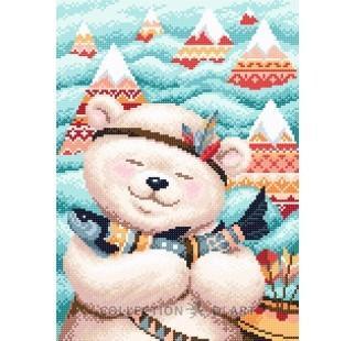 Diamond embroidery mosaic kit  `Bear with a fish`, 27cm x 38cm, Collection D`Art