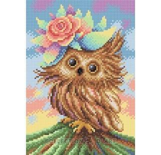 Diamond embroidery mosaic kit  `Charming owl`, 19cm x 27cm, Collection D`Art