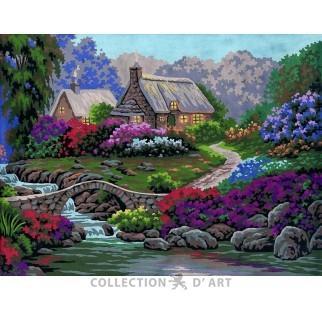 Diamond embroidery mosaic kit `Lodge in flowers`, 38cm x 27cm, Collection D`Art