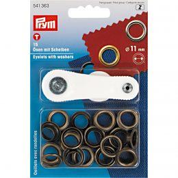 Eyelets+washers brass 11mm ant.br.15pc