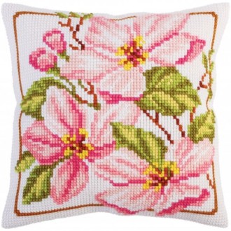 Štampani set za vez jastučnice `Pink magnolia`, 40cm x 40cm, Collection D`Art