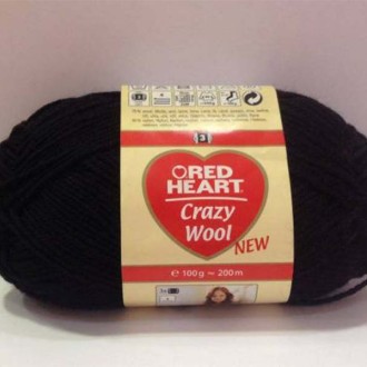 RED HEART Crazy Wool - Crna 70% vuna, 30% najlon