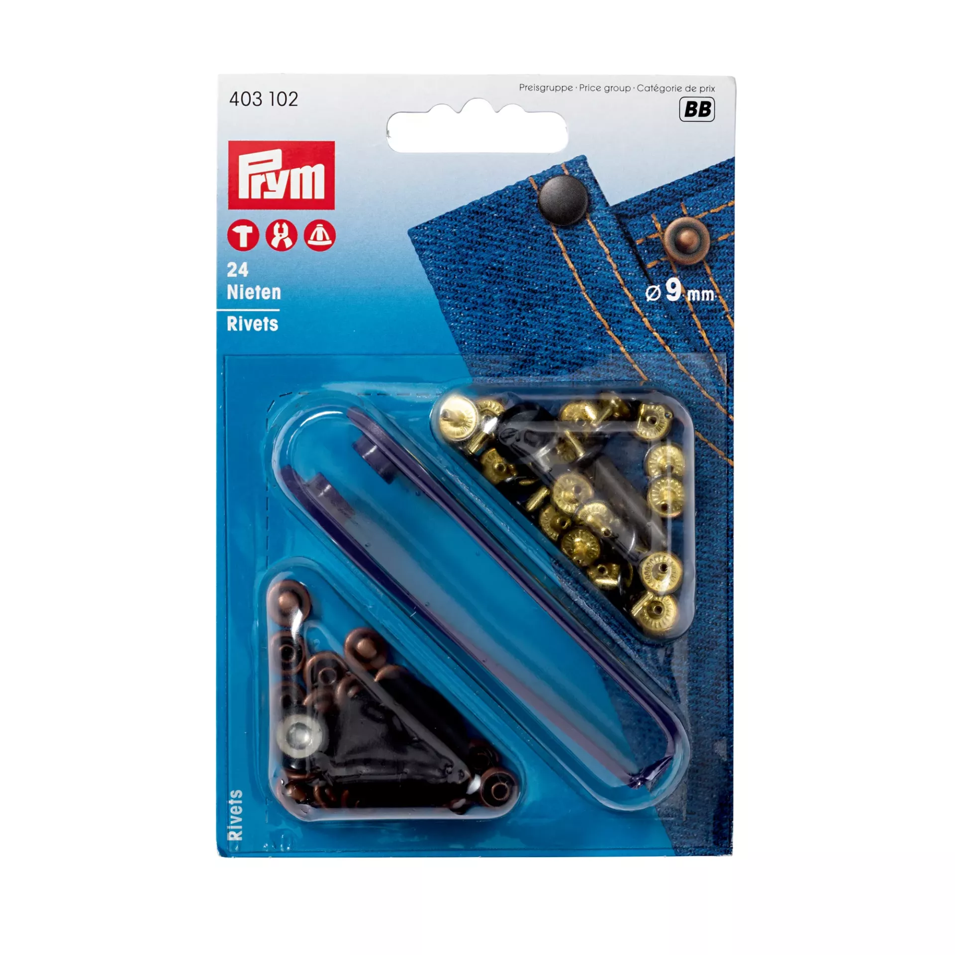 Zakivci za džins 9mm antik bakar/crni       24St